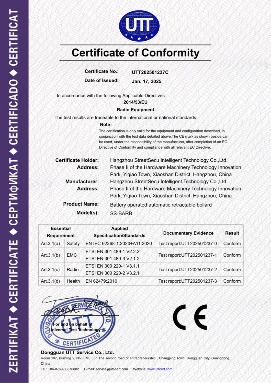 Auto bollard CE